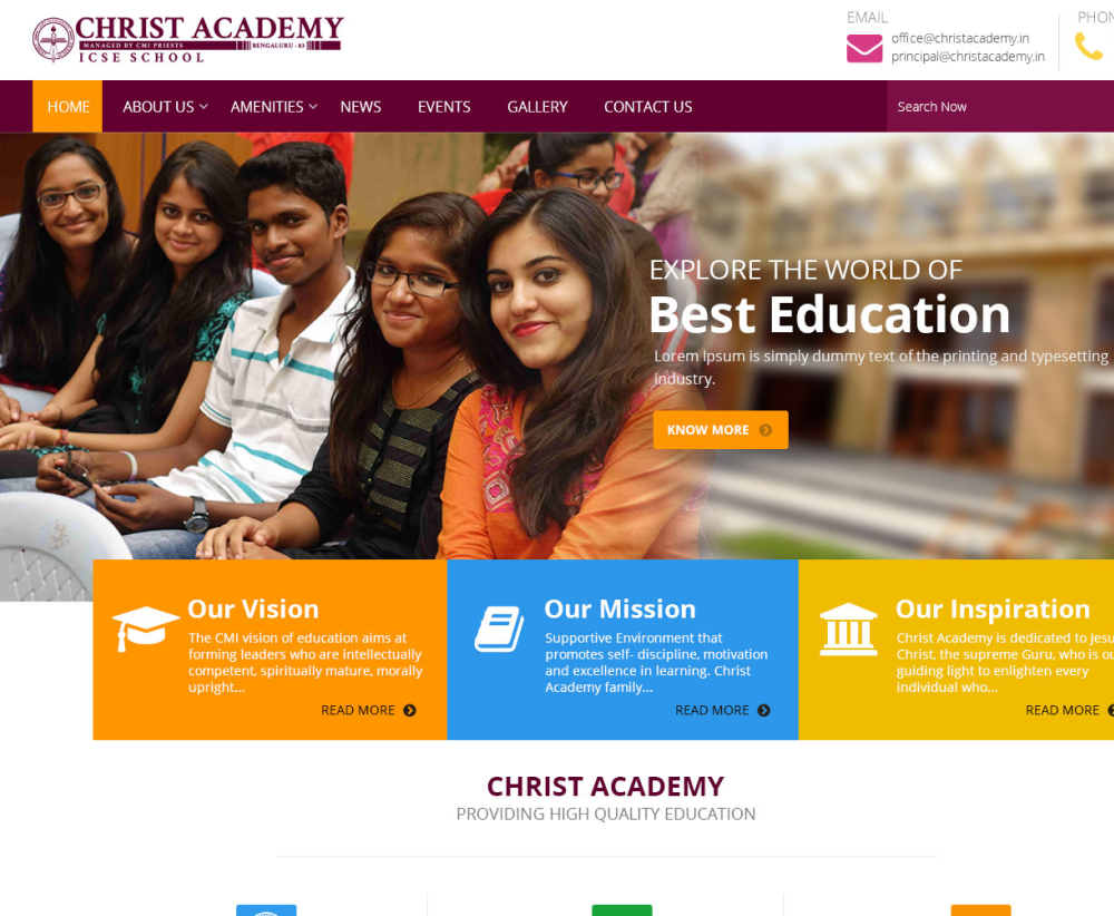 Christ Academy ICSE School screen design