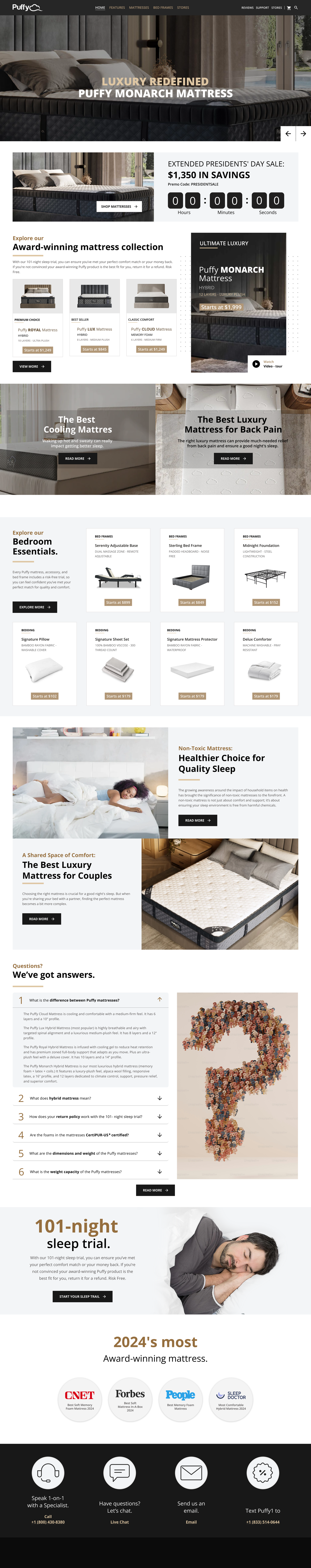 Puffy — Luxury Mattress screen design